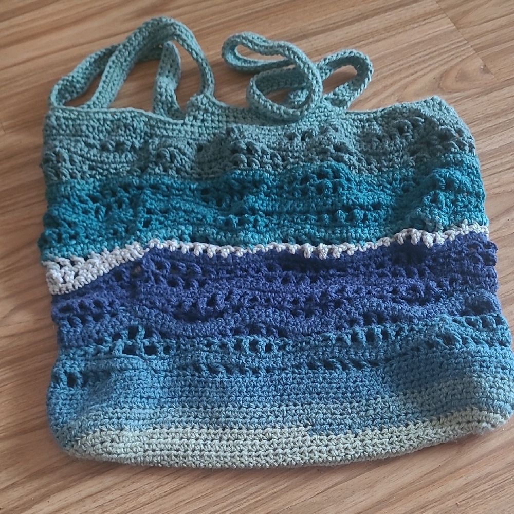 Blue and Green Crochet Tote with Gradient Design